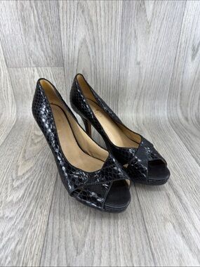 kate spade Black Snakeskin Peep-Toe Heels